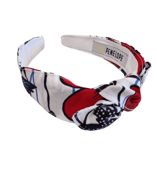 Serre tête Noué Wax blanc et rouge