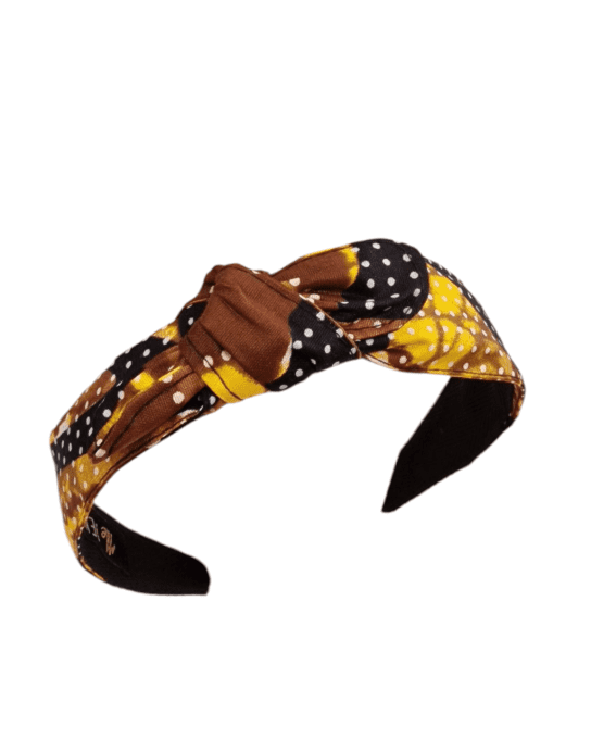 Serre tête Noué wax jaune et marron