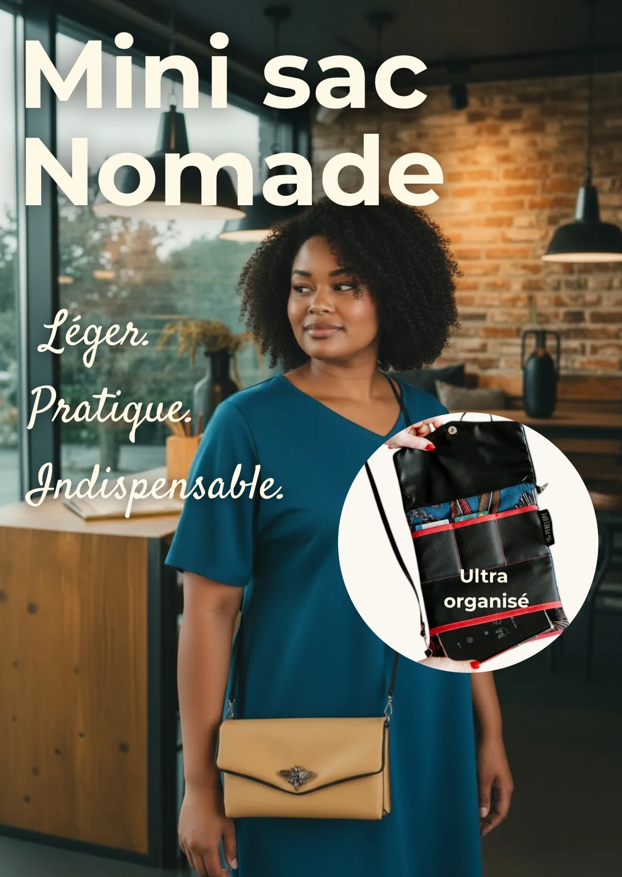 femme portant un mini sac smart en simili, le sac qui fait portefeuille femme portant un mini sac smart en simili, le sac qui fait portefeuille